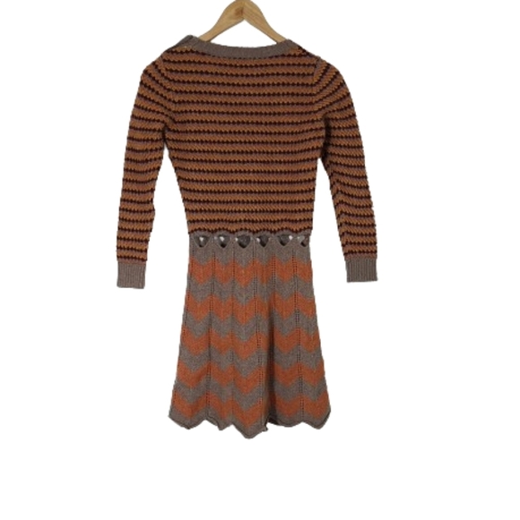SEE BY CHLOE Brown and Orange Cutout Knitted Wool Sweater Dress Women's Size 2 - Picture 8 of 15